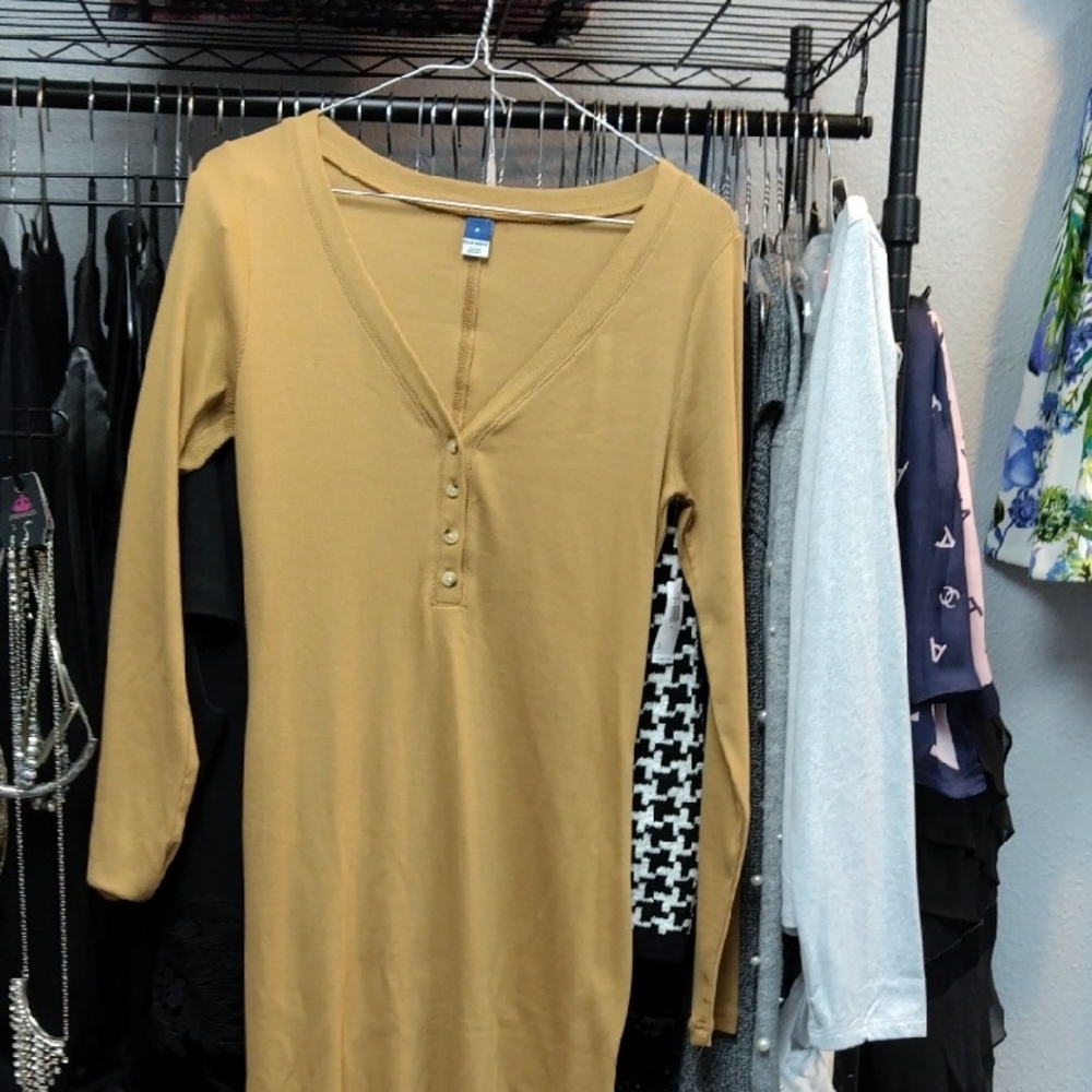 Elegant Tan V-Neck Dress